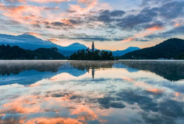 lake bled skyline with bled island in the center