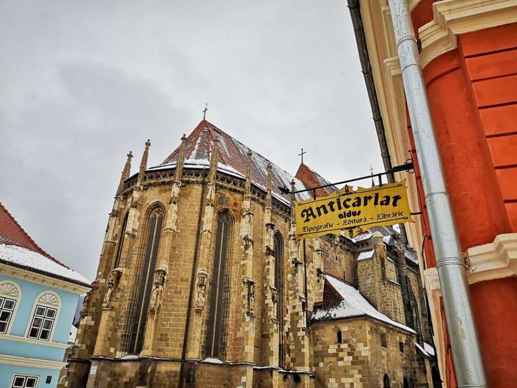 historic sites in romania brasov black church in the snow