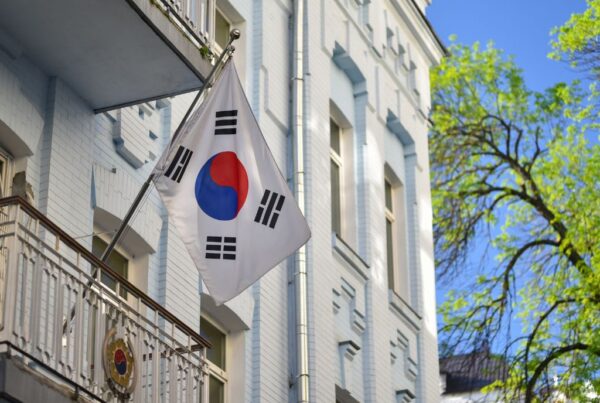 south korea flag on white building