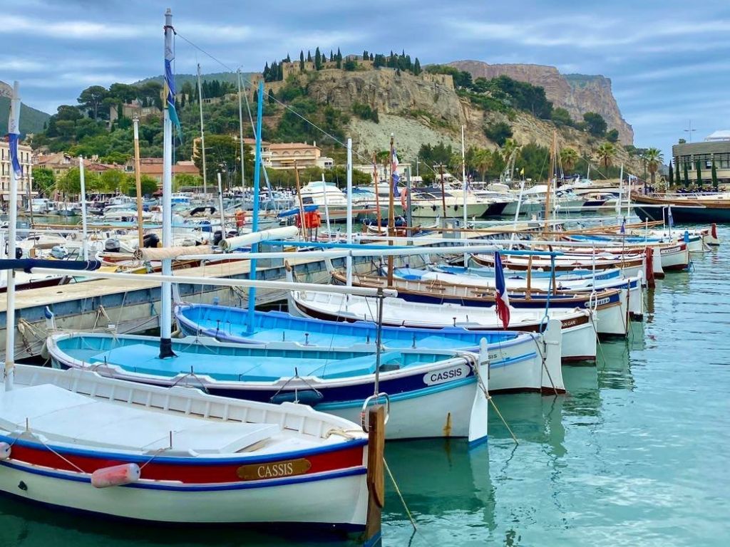 traditional row boats in french marina