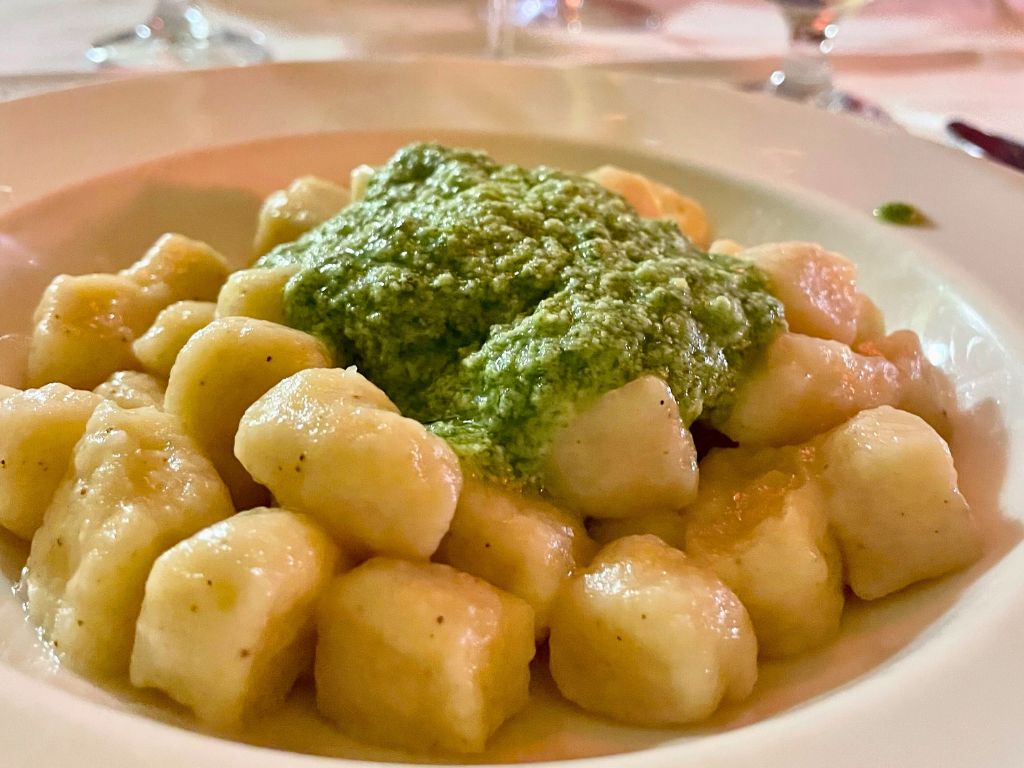gnocchi with pesto on top