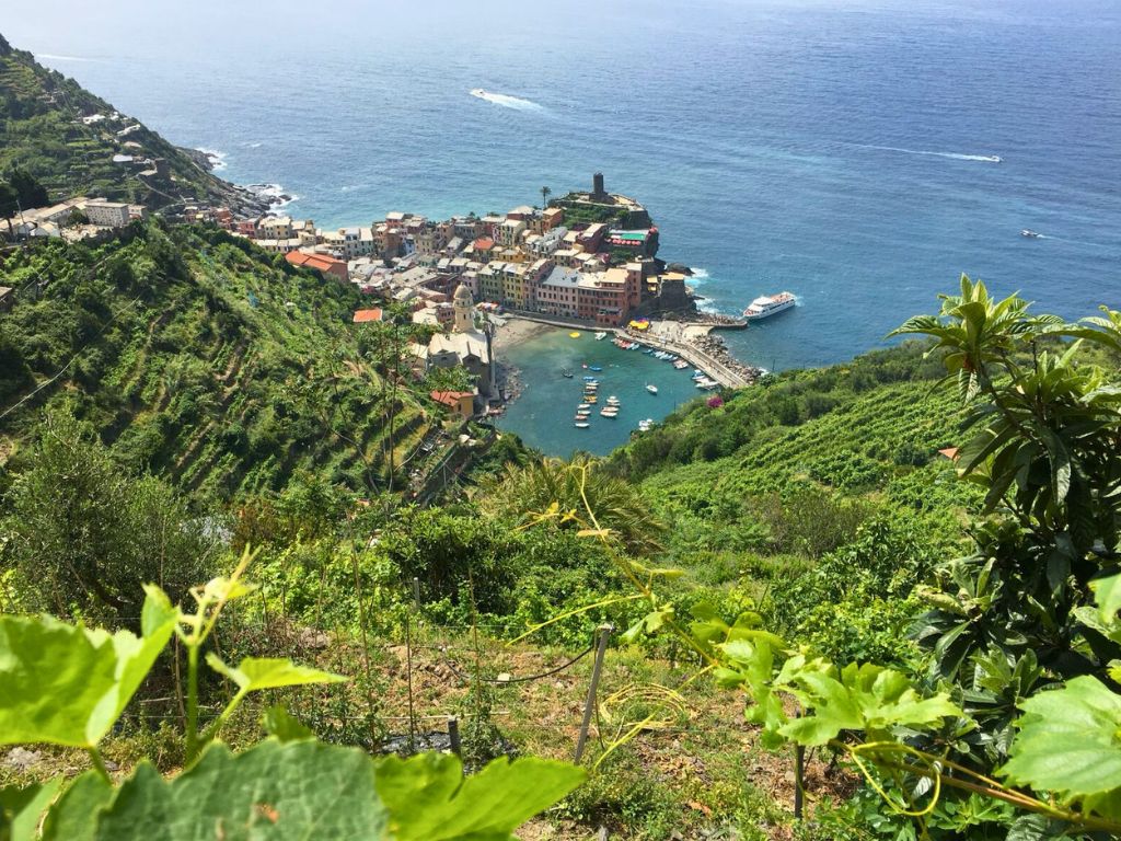 view of vernazza from hiking trail