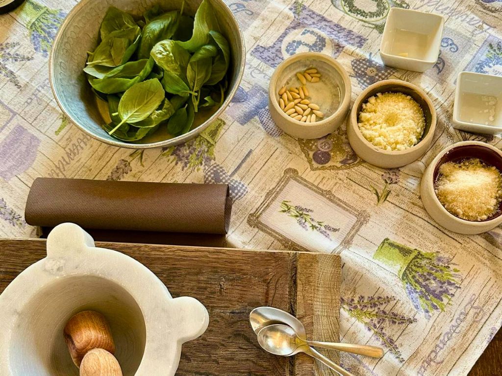 pesto preparation table