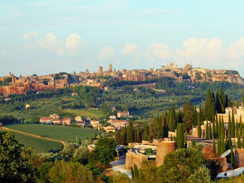 wide view of orvieto old town on rock plateau