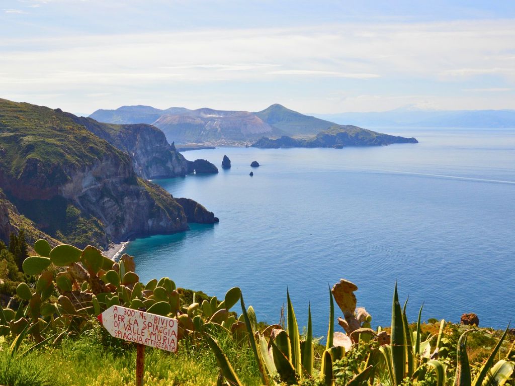 view from Lipari hiking path of the Aeolian islands sea