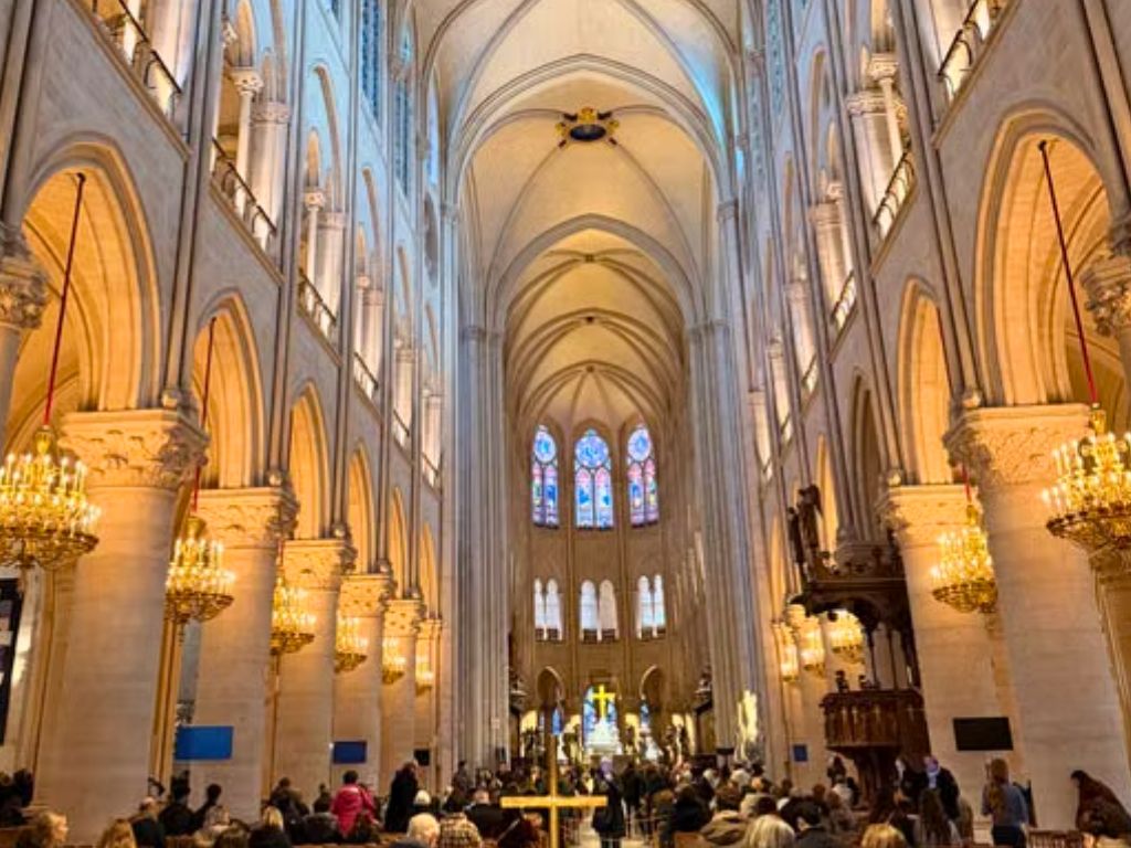 interior of notre dame cathedral after restoration work